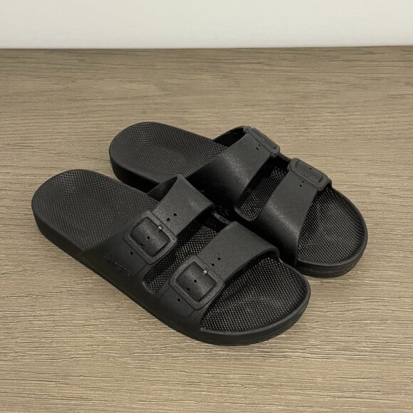 Freedom Moses Women's Two Band Slides - Black - Size 37/38 - Picture 2 of 6